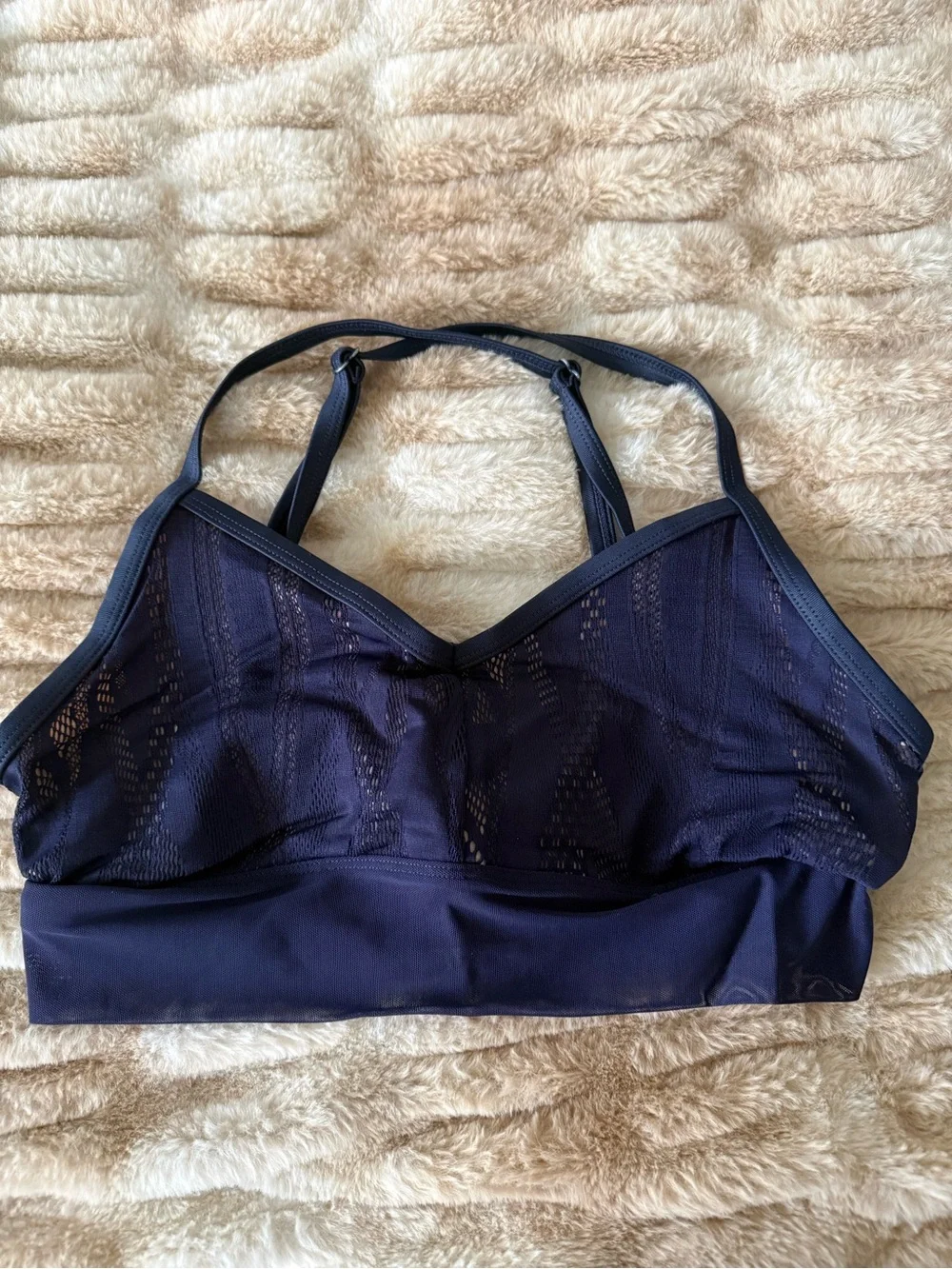 ALO Yoga Purple Strappy Mesh Sports Bra with Beige Lining